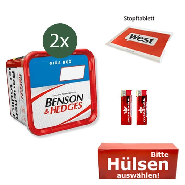 Benson und Hedges 2 x Giga Box Red mit wählbaren Filterhülsen und Feuerzeugen