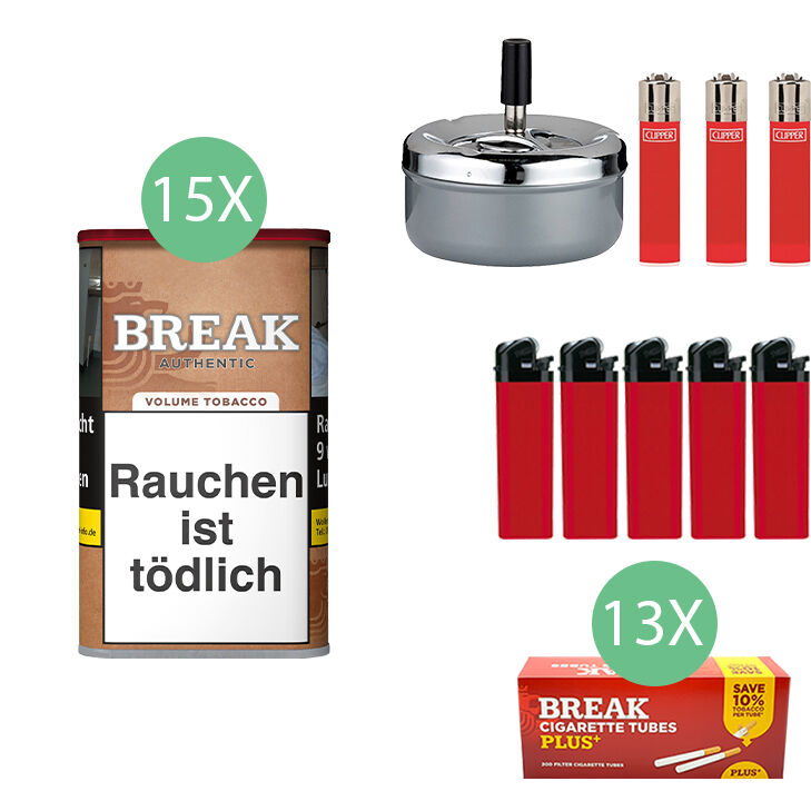 Break Authentic Tabak 15 x Dose mit 2600 Plus Hülsen