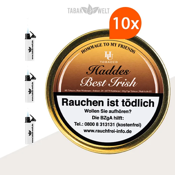HU Tobacco Haddes Pfeifentabak 10 Dosen mit Feuerzeugen