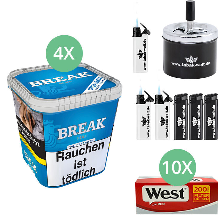 Break Tabak Blue / Blau 4 x Giga Box mit 2000 King Size Filterhülsen