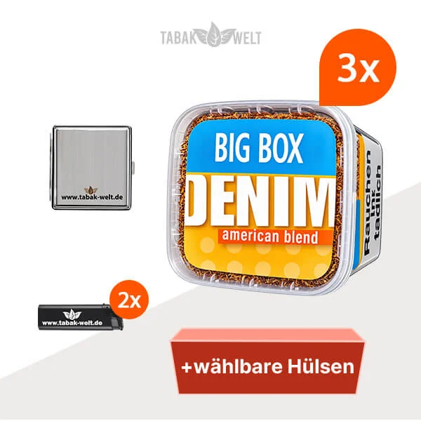 Denim Tabak, 3 Big Boxen mit wählbaren Hülsen und Etui