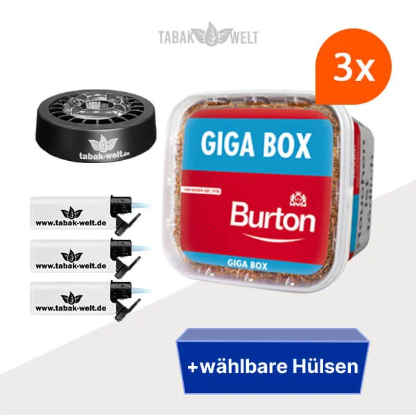 Burton Volumentabak Red 3 x Giga Box mit wählbaren Filterhülsen und Aschenbecher Burton Volumentabak Red 3 x Giga Box mit wählbaren Filterhülsen und Aschenbecher