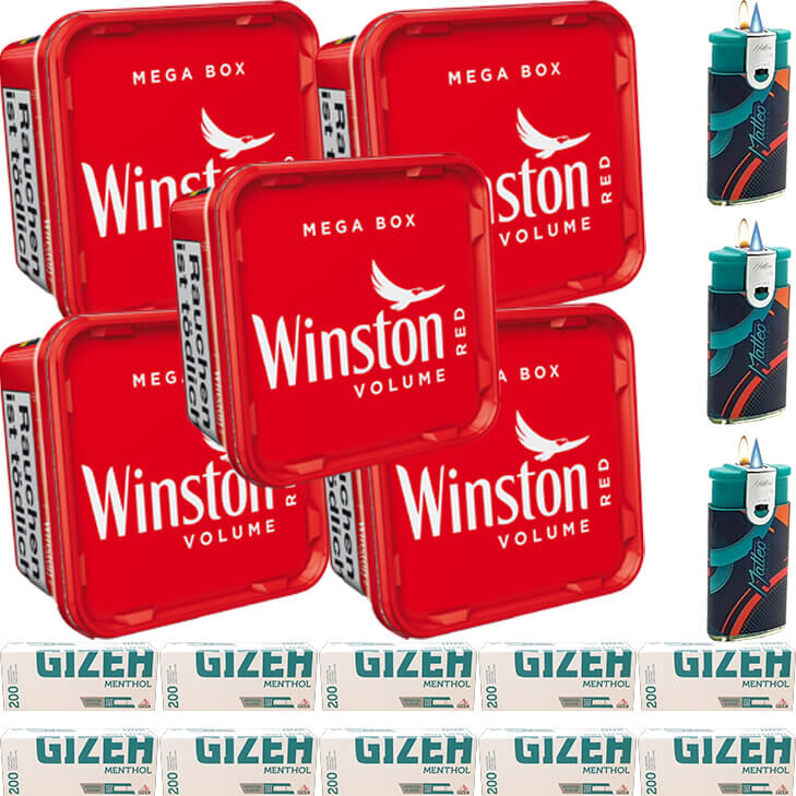 Winston Mega Box 5 x 140g mit 2000 Menthol King Size Hülsen