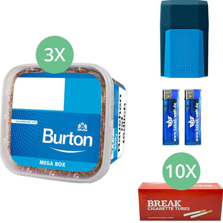Burton Blue Tabak 3 x Mega Box mit 2000 Hülsen