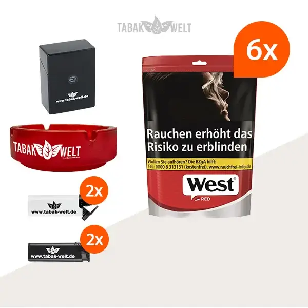 west-red-volumentabak-6x-beutel-mit-etui-und-aschenbecher