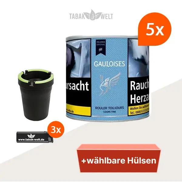 Gauloises Mélange Original Feinschnitt Tabak 5x Dose mit wählbaren Hülsen