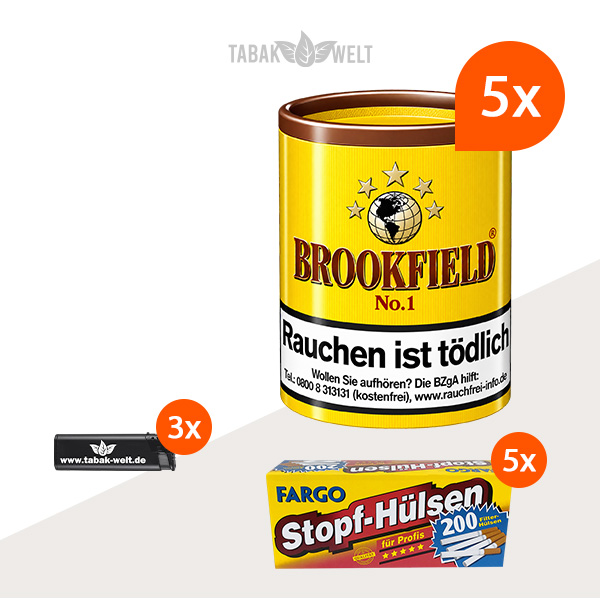Brookfield No. 1 Pfeifentabak 5er-Set mit 1.000 Stopfhülsen