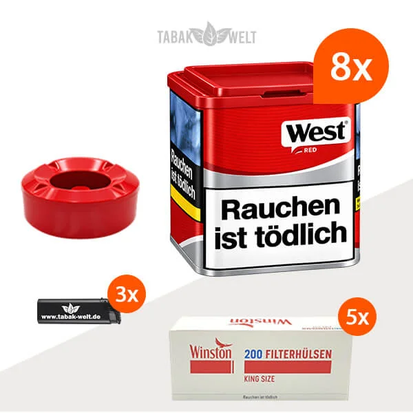 West Red Volumentabak 8 x Dose mit 1000 King Size Hülsen