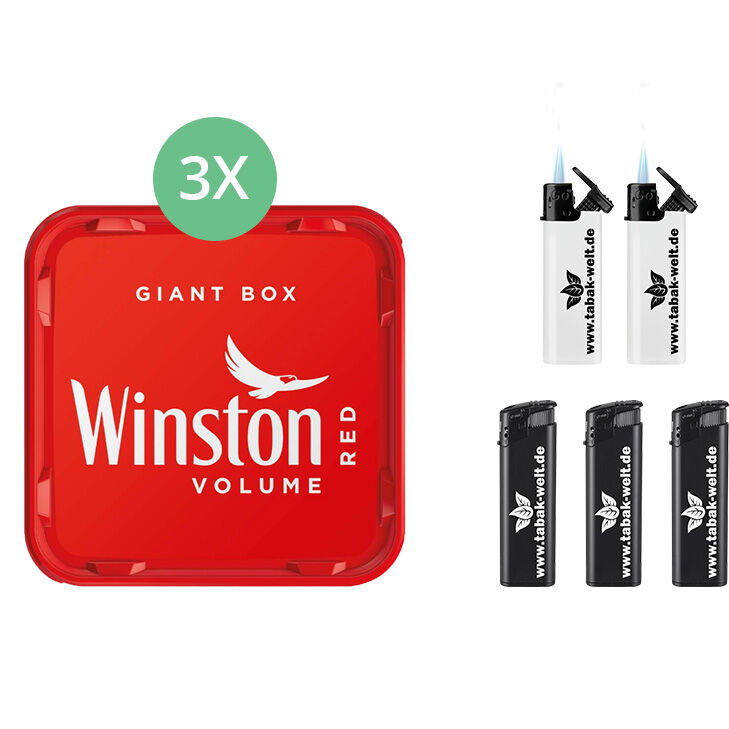 Stopf Dein Ding Winston Giant Box 3 x 205g mit Feuerzeuge