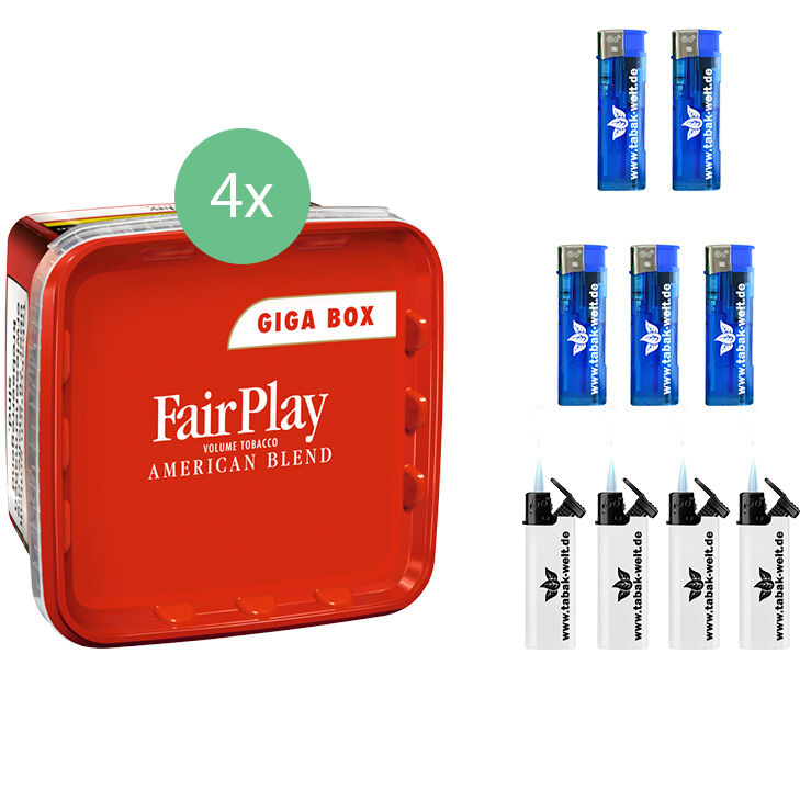 Fair Play Volumentabak Giga Box 4 x 315g mit Feuerzeuge