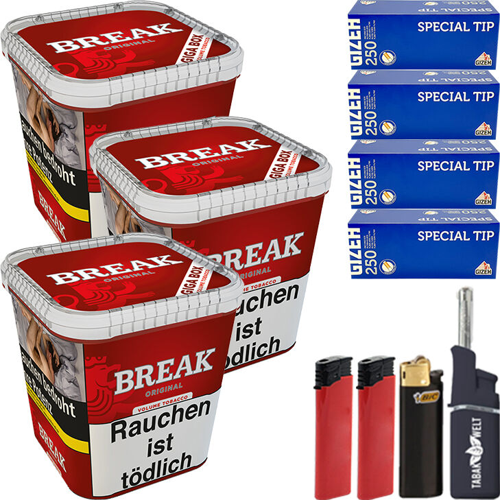Break Original Tabak 3 x Giga Box mit 1000 King Size Hülsen