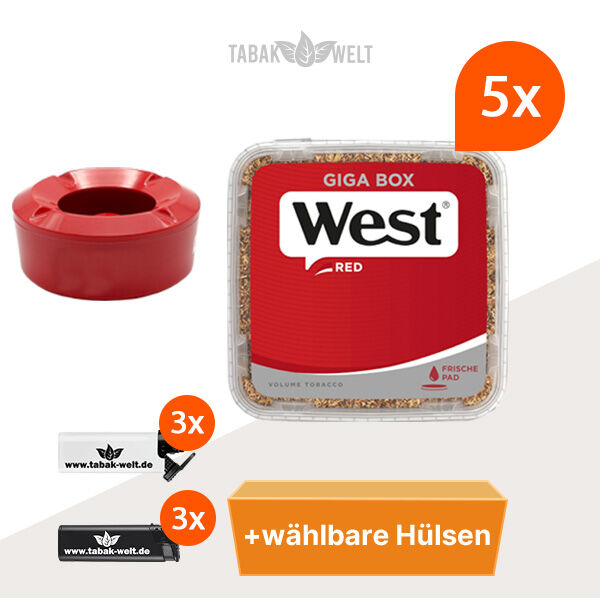 West Volumentabak Red 5x Giga Box mit wählbaren Hülsen