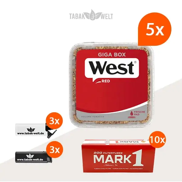 west-red-volumentabak-5x-giga-box-mit-2000-mark1-filterhuelsen