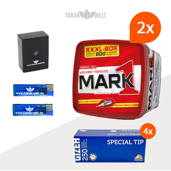 Mark 1 Red Volumentabak 2x XXXL Box mit 1000 King Size Hülsen und Etui