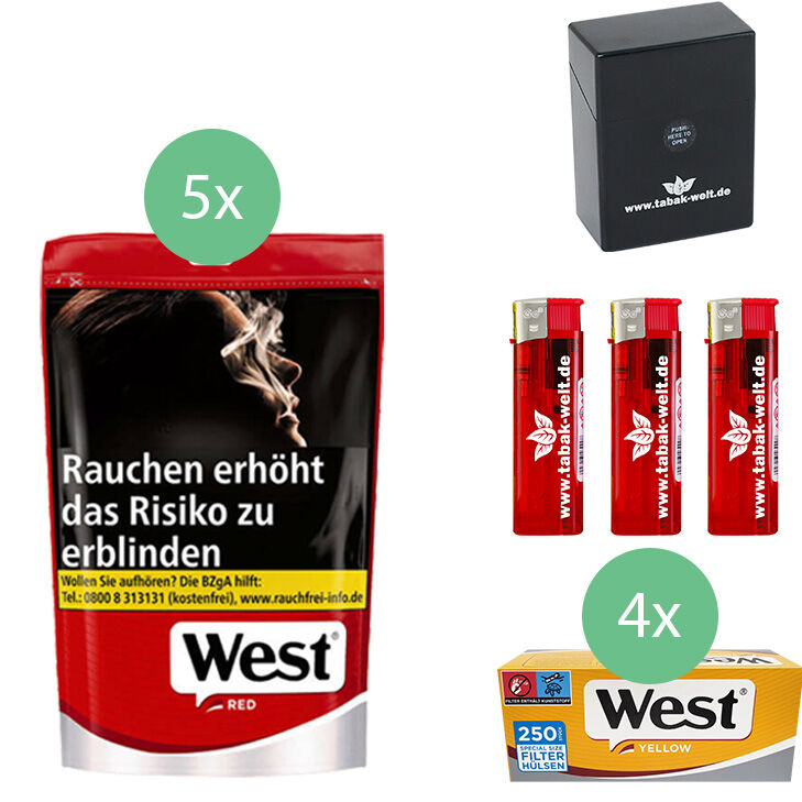 West Tabak mit 100 Yellow Extra Hülsen