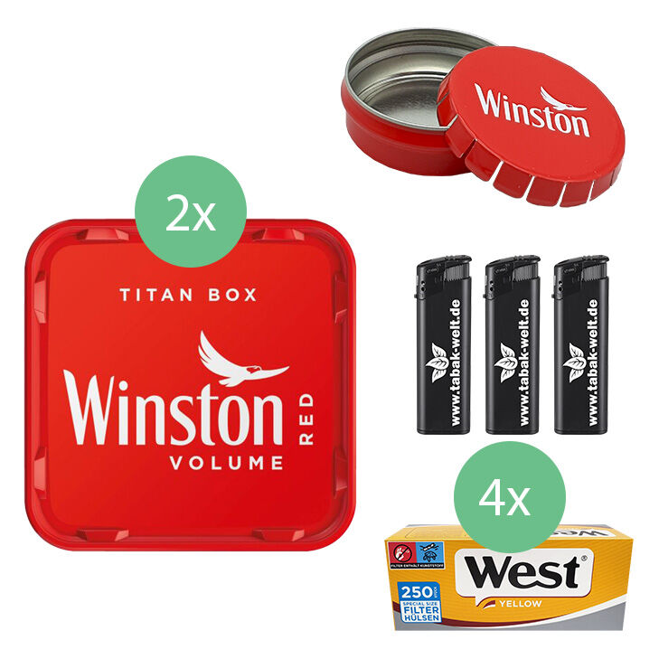 Winston Tabak 2 x Titan Box mit 1000 Yellow Special Size Hülsen