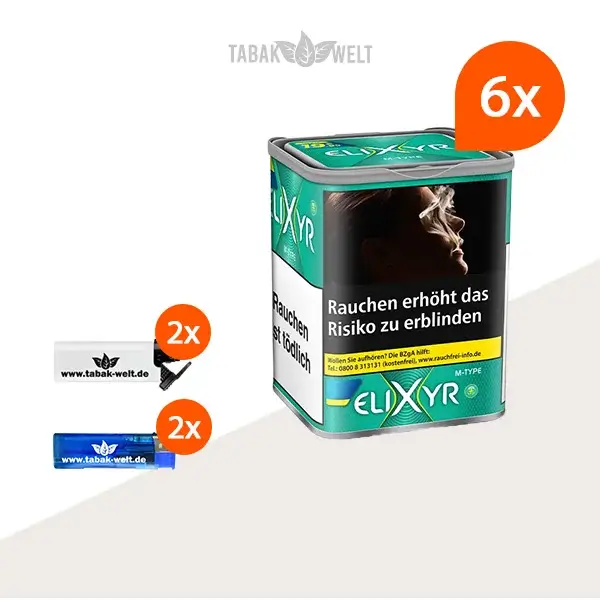 Elixyr Feinschnitttabak Menthol Plus 6x Dose mit Feuerzeugen