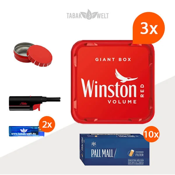 Winston Red Volumentabak 3x Giant Box mit 2000 Blue Hülsen 