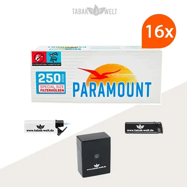 16x Paramount Blue Special Size Filterhülsen 250er (4000 Stück) mit Etui