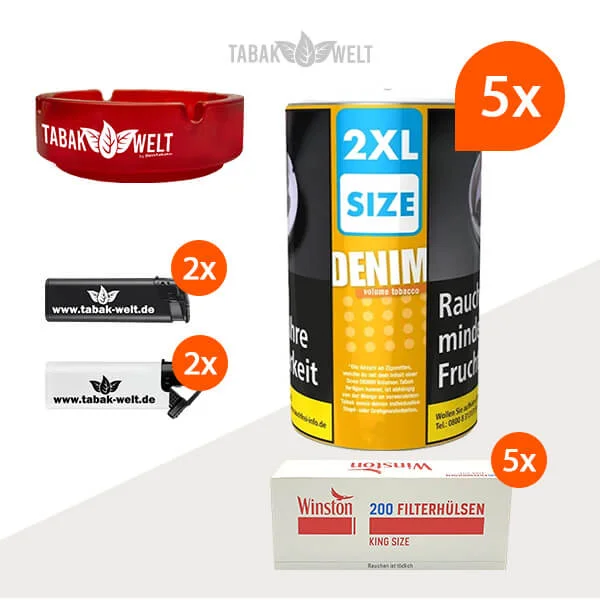 denim-volumentabak-xxl-5x-dose-mit-1000-king-size-huelsen-und-glas-aschenbecher