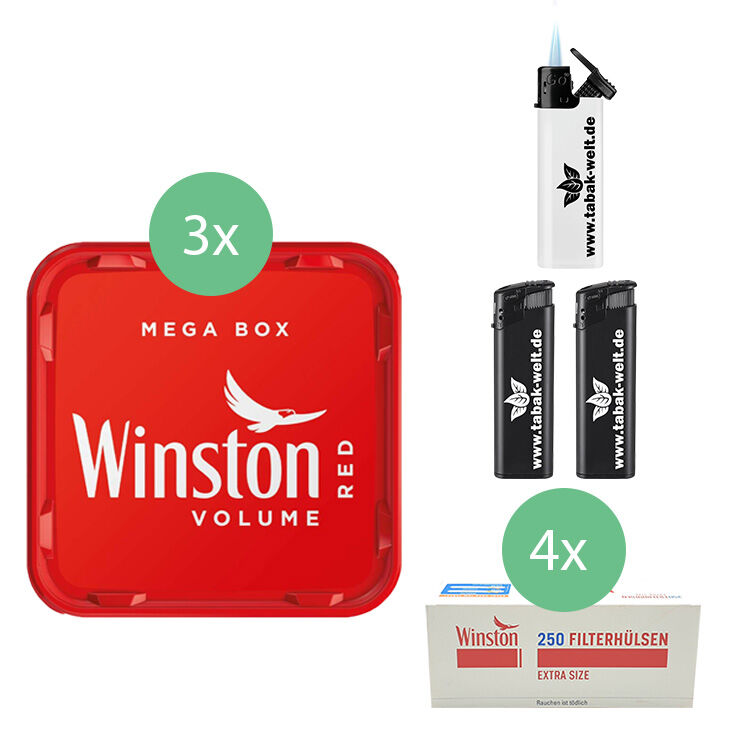 Winston Mega Box 4 x 140g mit 1000 Extra Size Hülsen 