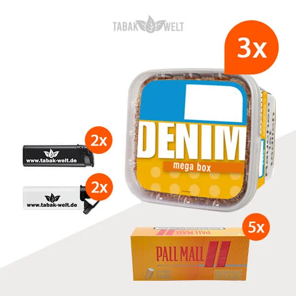 Denim-Volumentabak-3x-Mega-Box-mit-pall-mall-huelsen