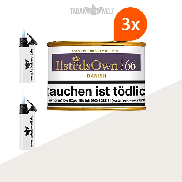 Ilsted Own Mixture No. 66 Pfeifentabak 3er-Dosenpackung mit Feuerzeugen