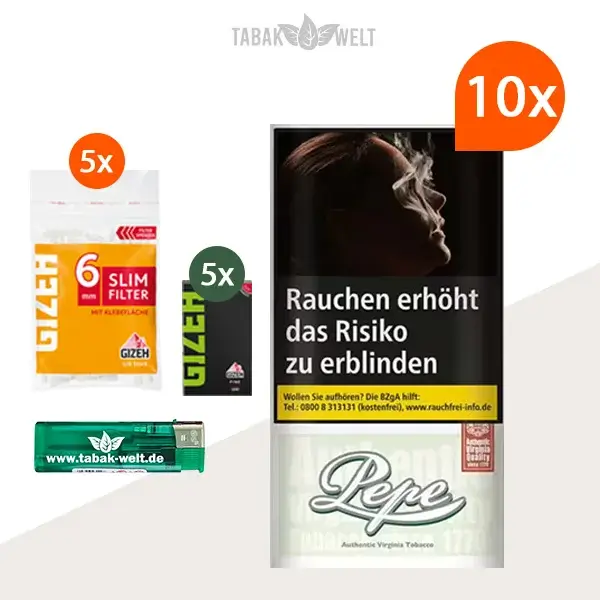 Pepe Fine Green Drehtabak 10x Pouch mit Gizeh Blättchen und Filter