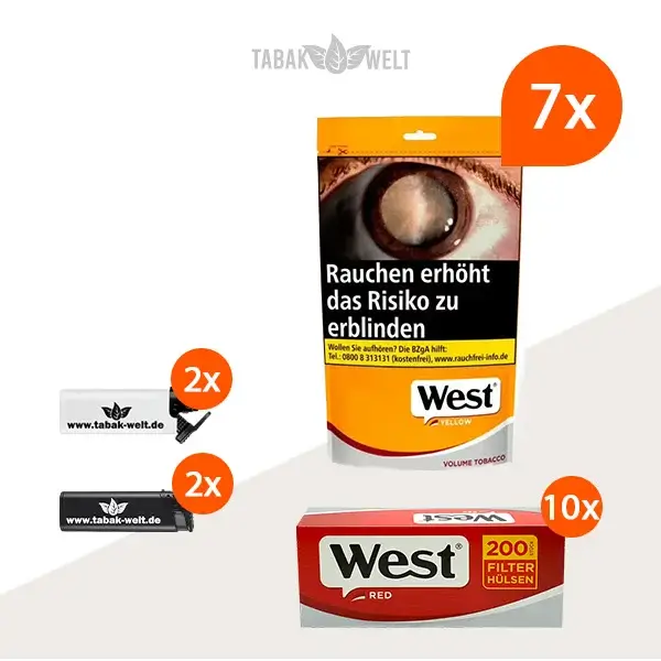 west-yellow-volumentabak-7x-beutel-mit-2000-king-size-filterhuelsen