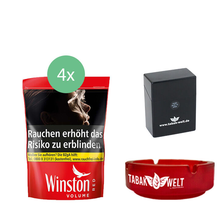 Winston Tabak Red XXL 4 x Beutel mit Zigarettenbox