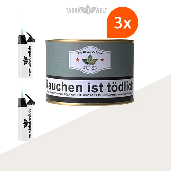 HU Tobacco JU 52 Pfeifentabak – 3 Dosen mit Feuerzeugen im Set