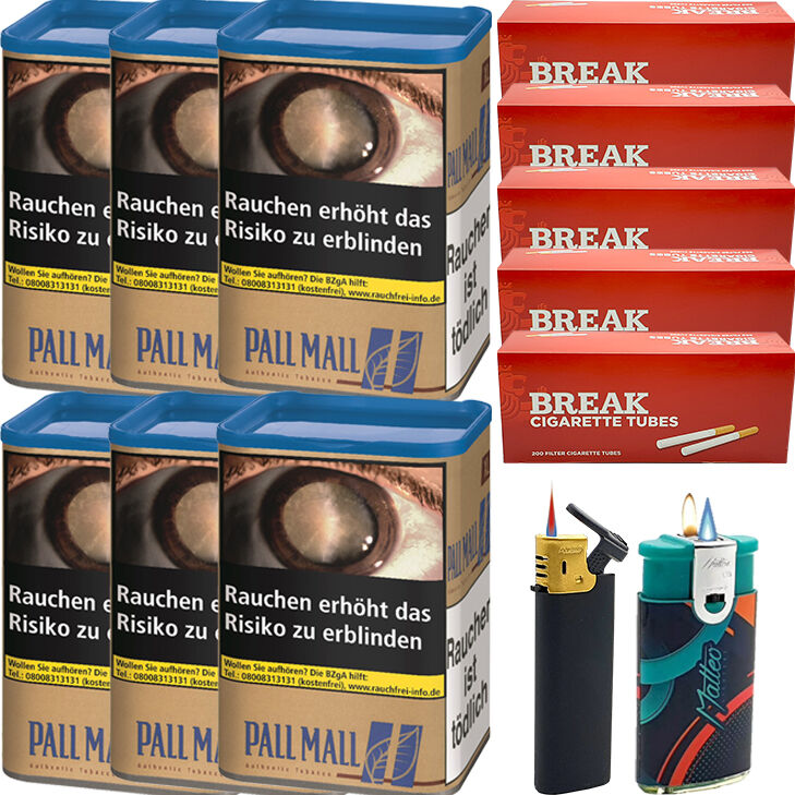 Pall Mall Authentic Blue 6 x 72g mit 1000 King Size Hülsen