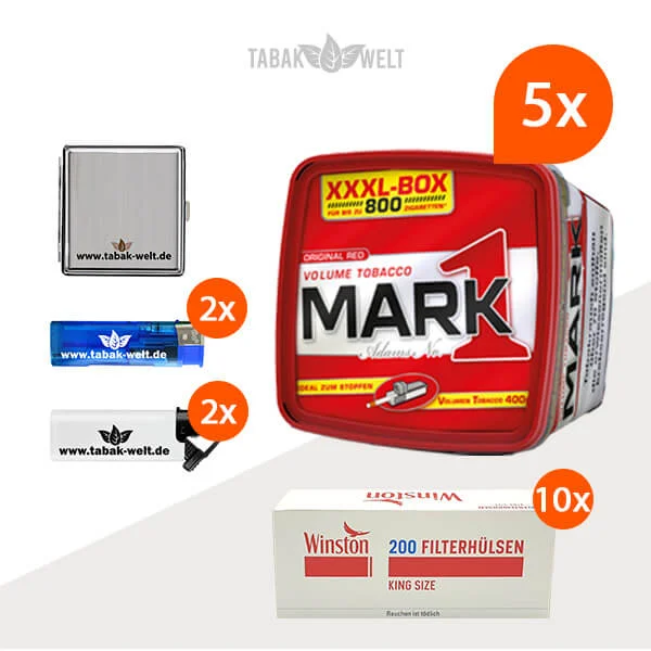 Mark 1 Red Volumentabak XXXL 5x Box mit 2000 King Size Hülsen und Etui Mark 1 Red Volumentabak XXXL 5x Box mit 2000 King Size Hülsen und Etui