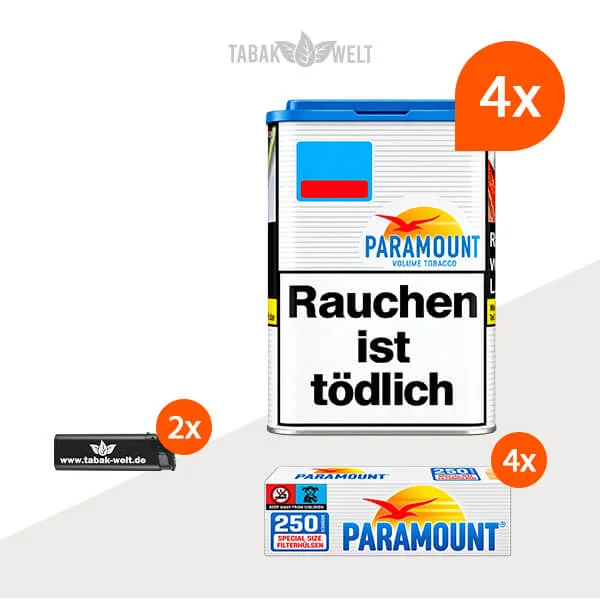 Paramount Volumentabak Blue 4 x Dose mit 1000 Special Size Blue Hülsen