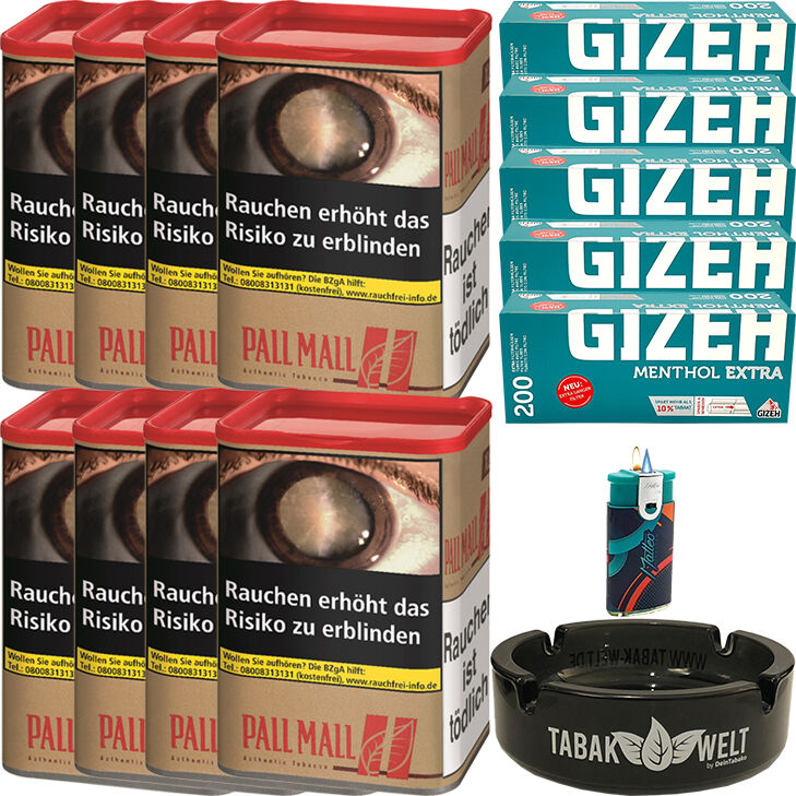 Pall Mall Authentic Red 8 x 55g mit 1000 Menthol extra Hülsen