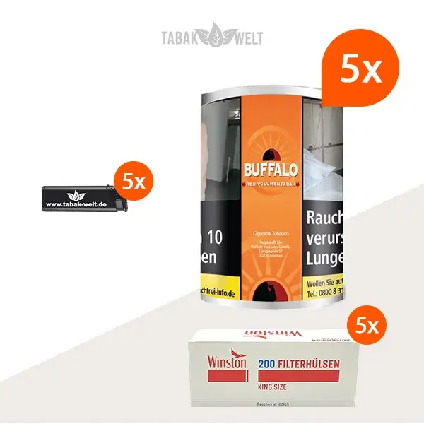 buffalo-red-volumentabak-5x-dose-mit-1000-king-size-huelsen-und-feuerzeugen buffalo-red-volumentabak-5x-dose-mit-1000-king-size-huelsen-und-feuerzeugen
