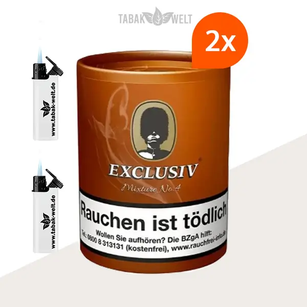 Exclusiv Mixture No.4 Cavendish Pfeifentabak 2x Dose XL mit Feuerzeugen