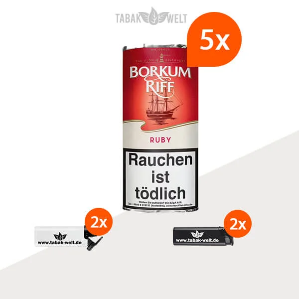 borkum-riff-ruby-pfeifentabak-5x-pouch-mit-feuerzeuge