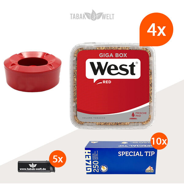 West Volumentabak Red 4 x Giga Box mit Gizeh Special Tip Hülsen