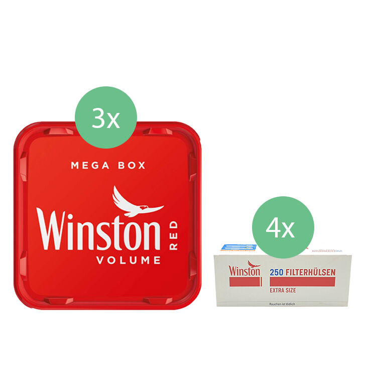 Winston Mega Box 4 x 135g mit 1000 Extra Size Hülsen 