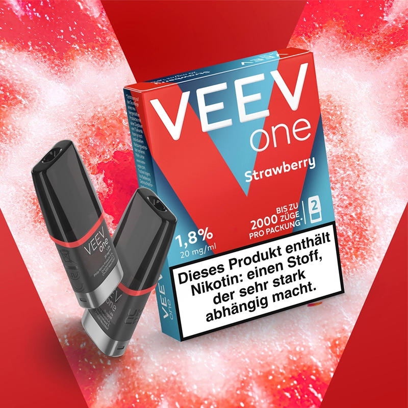 veev one pods strawberry auf rotem hintergrund 