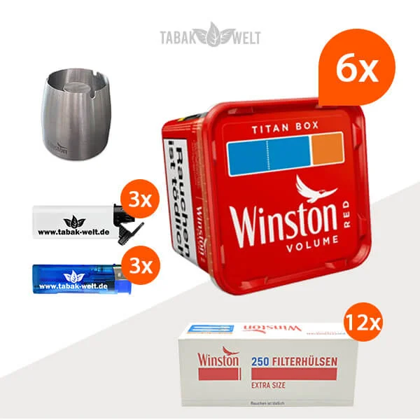 Winston Volumentabak 6 x Titan Box mit 3000 Winston Extra Size Hülsen 
