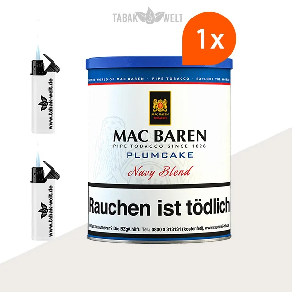 Mac Baren Plumcake Pfeifentabak – 1 große Dose mit Feuerzeugen