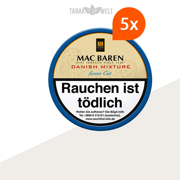 Mac Baren Danish Mixture Pfeifentabak 5er-Dosen-Set