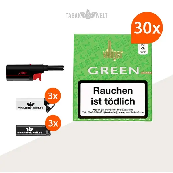 30X Villiger Zigarillos Long Green Filter mit Feuerzeuge