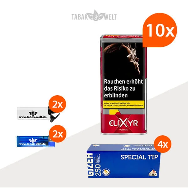 Elixyr Red Volumentabak 10x Dose mit 1000 Gizeh King Size Filterhülsen