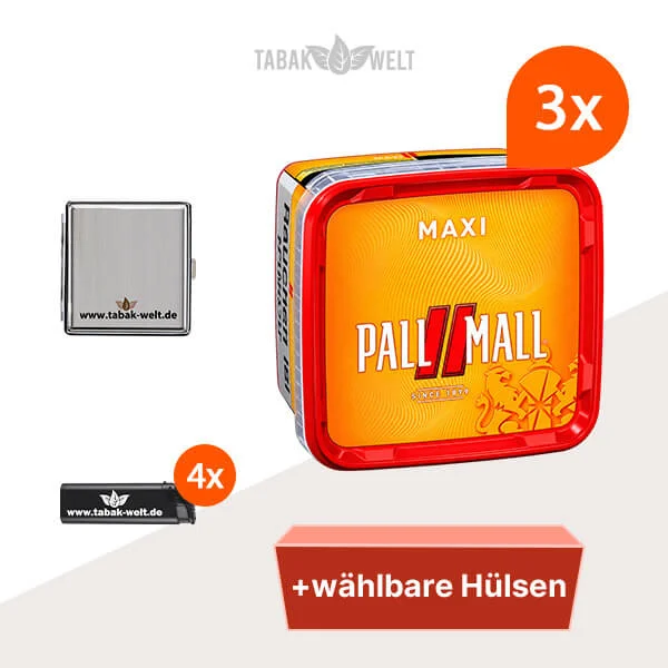 Pall Mall Tabak 3 x Maxi-Box mit wählbaren Hülsen und Etui