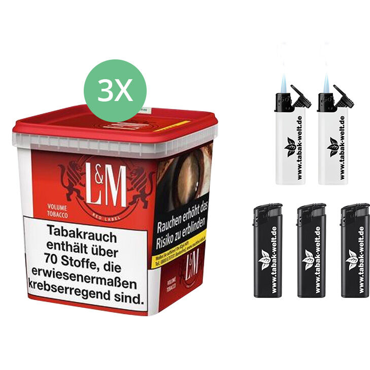 L&M Tabak Red 3 x Mega Box mit Feuerzeugen