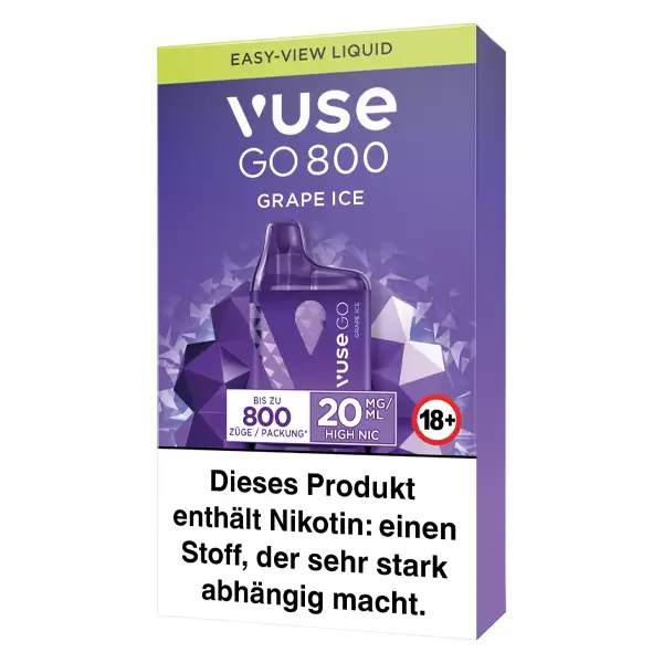 Die Vuse Go 800 im Geschmack Grape Ice.