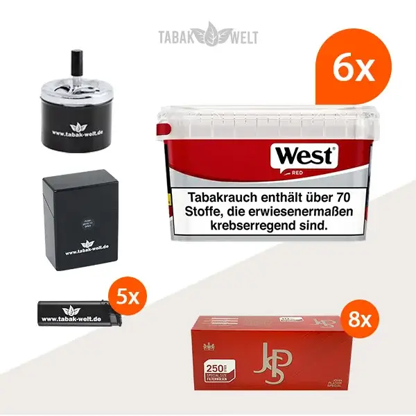 west-red-volumentabak-6x-mega-box-mit-2000-plus-huelsen-und-drehaschenbecher